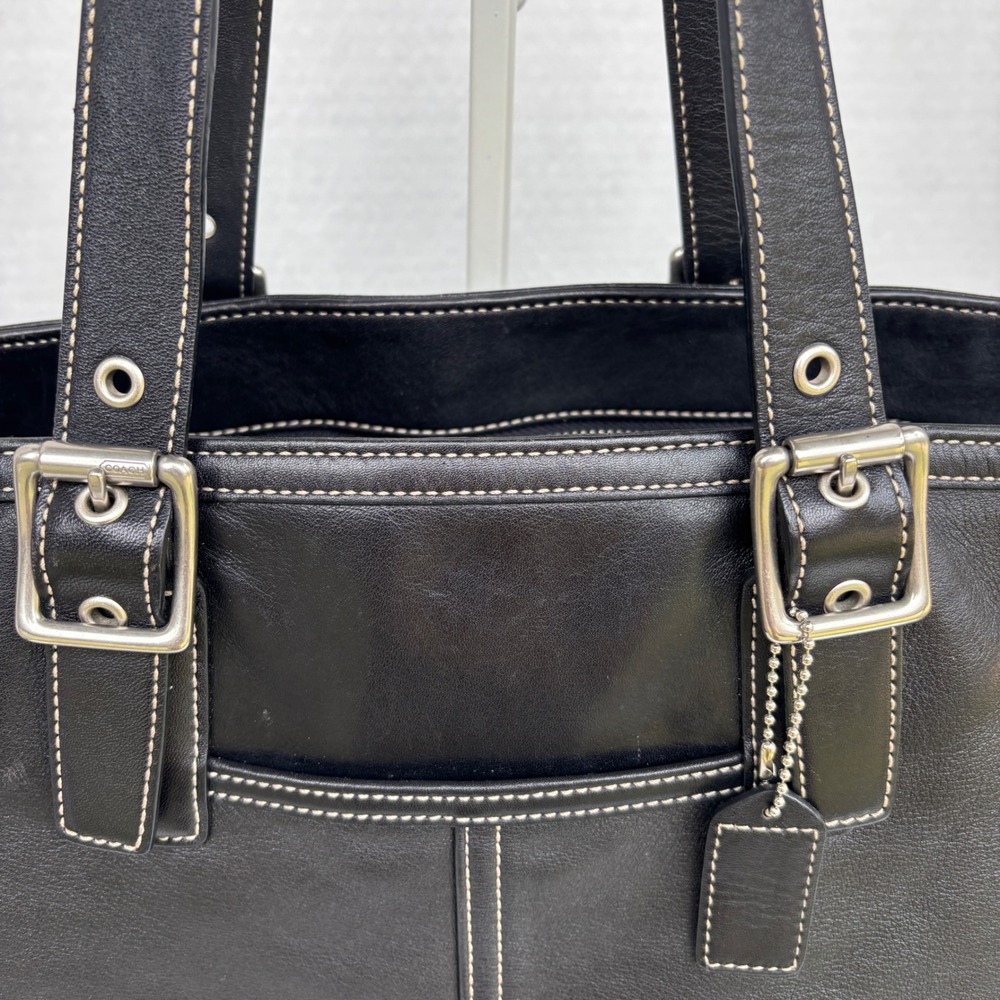Coach Hampton Black Leather Tote Bag Buckle Straps 5246 Womens - Picture 13 of 14